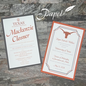 University of Texas Graduation Announcement, Personalized Graduation Invitation, Longhorn UT Austin, Thank You Cards, Party Invitation