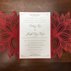 Poinsettia Christmas Laser Cut Wedding Party Invitations Wedding Die Cut Laser Cut Traditional Wedding Invitations Laser Cut image 1