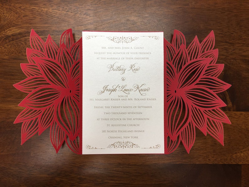 Poinsettia Christmas Laser Cut Wedding Party Invitations Wedding Die Cut Laser Cut Traditional Wedding Invitations Laser Cut image 1