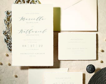 Elegant Pearl Deckle Edge Wedding Invitation Suite