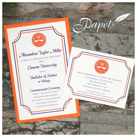 Clemson University Graduation Invitations Custom Any | Etsy