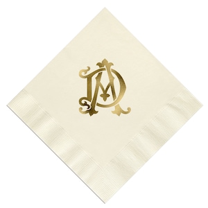 Foil Printed Custom Monogram Napkins: Wedding, Cocktail, Luncheon