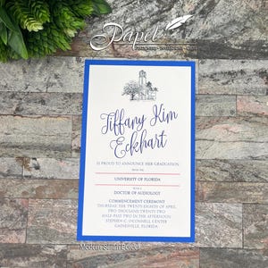 University of Florida Century Tower Sketch Graduation Invitation or Announcement Custom Degree Layered Announcements Party Card Thank You