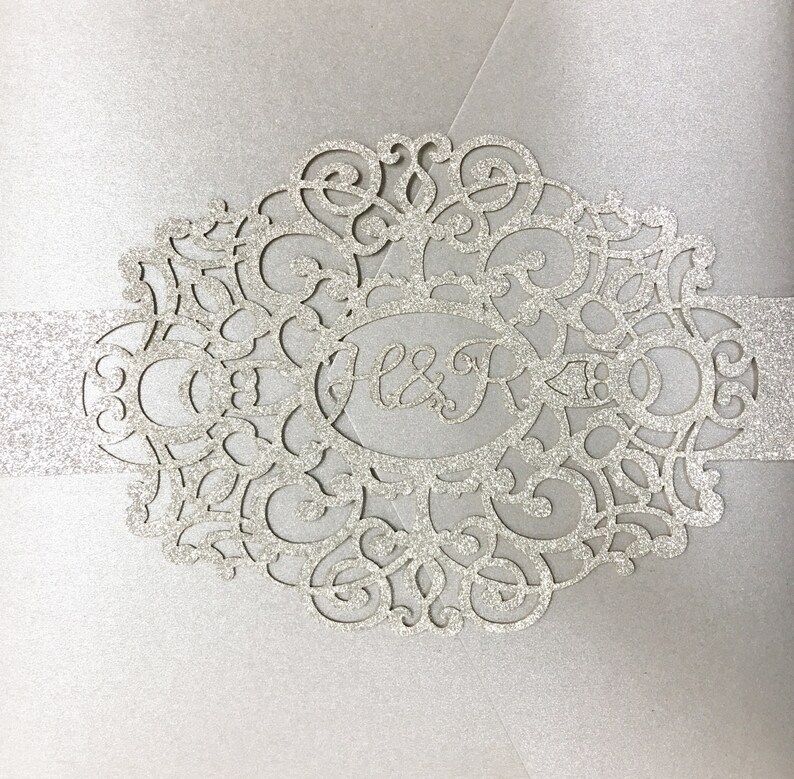 Laser Cut Monogrammed Oval Glitter Belly Band for Invitations Etsy