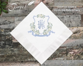 Custom Wedding Cocktail Napkins, you provide your artwork! Personalized Cocktail Napkins, White or Ecru printed full color, Monogram, Crest