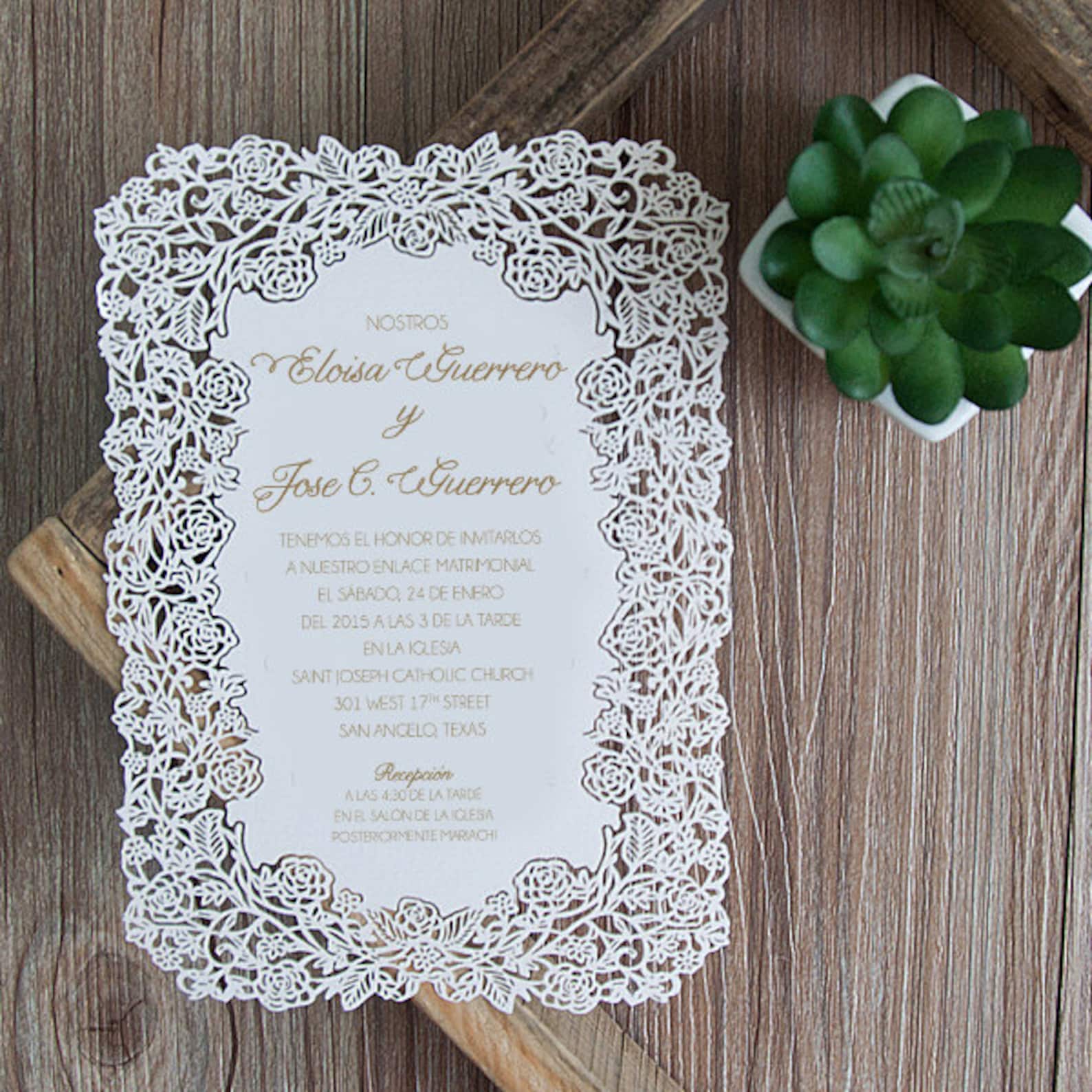 Flat Laser Cut Wedding Invitations Laser Cut Floral Design Etsy