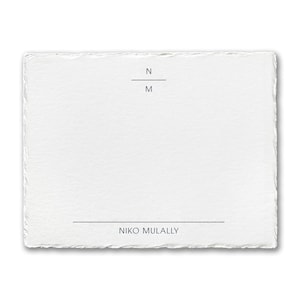 May include: A white card with a black line and the text "N M" above a black line and the text "NIKO MULALLY" below.