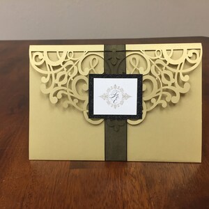 Horizontal Laser Cut Wedding Invitations Pocket Tri-fold Wedding Invitation Laser Cut Traditional Metallic Gold Wedding Invites Laser Cut image 7