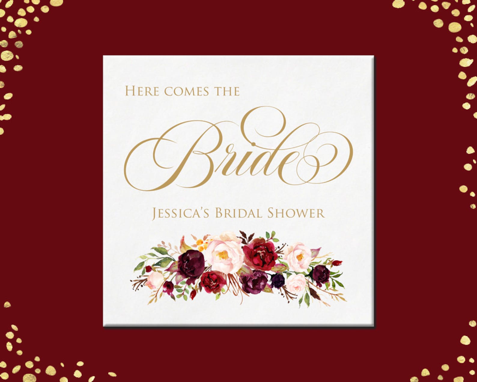 Personalized Bridal Shower Cocktail Napkins Marsala Burgundy Etsy