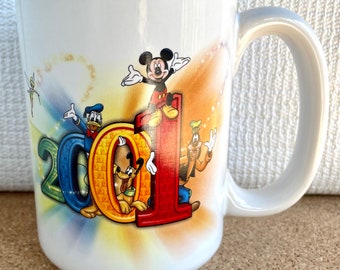 Vintage Disney World 2001 Tall Souvenir Mug, "This is the Start of Something Big!" Blue Interior, Made in Thailand