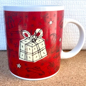 Vtg Starbucks Christmas Mug, "Sneaky Shaking of Presents," Large, Barista, 2000