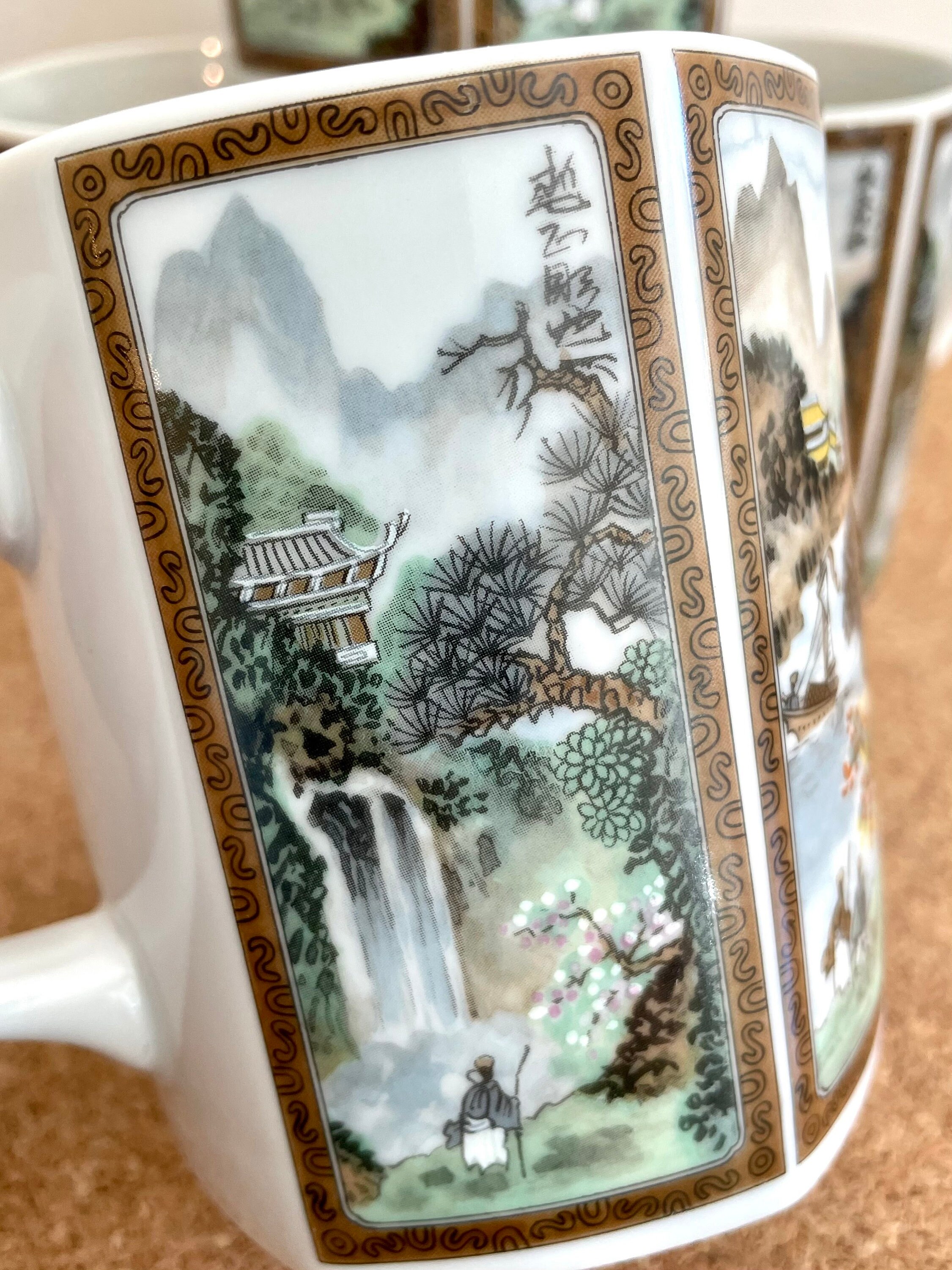 Vtg Set of Four Japanese Art Mugs, Seizan Fine China