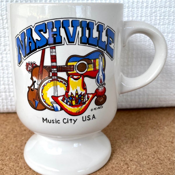 Vtg Nashville, TN, Souvenir Mug, Pedestal, MC Art Co., Music City Illustration