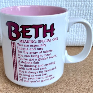 Vtg &quot;Beth&quot; Name and Meaning Poem Mug, &quot;Special One,&quot; Marci G. Poetry, Papel, Made in Korea