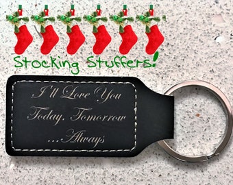 Personalized Engraved Leather Keychain!  Perfect Stocking Stuffer For Christmas!  Includes Gift Box