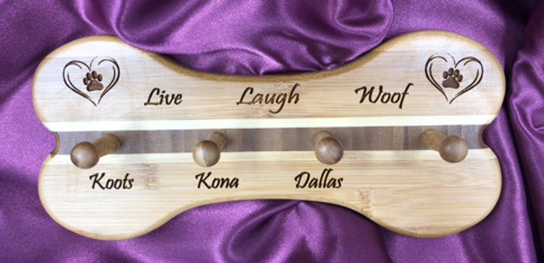 Wooden Personalized Leash Holder Bamboo Dog Leash Holder Pet image 1