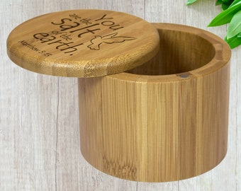 Custom Design Bamboo Salt Box Perfect Gift for any Kitchen