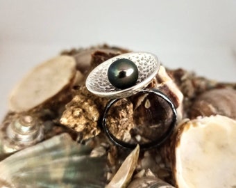 Magna Reverse zilveren ring met Tahiti parel