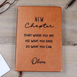 Personalized New Chapter Journal, Inspirational Gifts for Women, New Beginnings Custom Name Notebook, A5 Vegan Leather Journal D07
