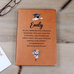 Personalized Graduation Gift Journal, Custom Name Notebook, Customized A5 Vegan Leather, Graduate Gift Class of 2024, Grad Gifts for Her D10