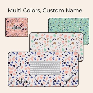 Personalized Boho Terrazzo Name Desk Mat, Custom Gaming Mouse Pad Large Mousepad, Stitched Edges, Office Desk Mat, Keyboard Mat Mouse Pad