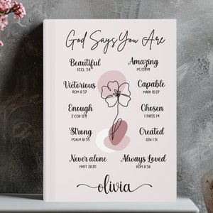 Personalized Prayer Journal For Women, Custom Positive Affirmations Book, Christian Gift Religious Gift for Girls, God Says You Are D80