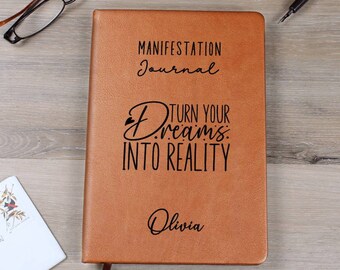 Diario de Manifestación Personalizado, Diario A5 de Cuero Vegano, Diario Personalizado, Regalos Inspiradores, Libreta con Nombre Personalizado D09