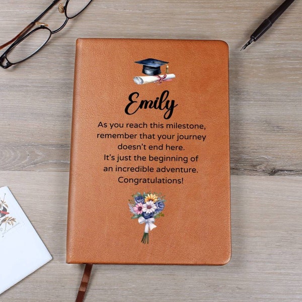 Personalized Graduation Gift Journal, Custom Name Notebook, Customized A5 Vegan Leather, Graduate Gift Class of 2024, Grad Gifts for Her D08