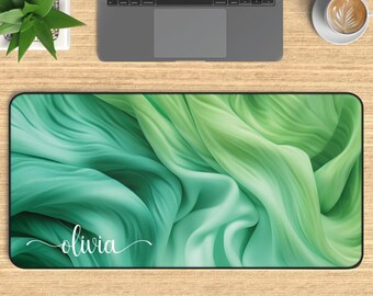 Personalized Green Desk Mat, Custom Name Gaming Mouse Pad Large Mousepad, Sage Green Office Decor Deskmat, Boho Chic Mouse Pad-4 Sizes