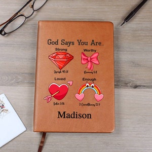 Personalized Prayer Journal For Women- Positive Affirmations Notebook, Christian Gift, God Says You Are, Religious Gift for Girls D03