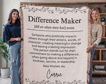 Personalized Difference Maker Woven Blanket, Custom Name Cotton Throw Coworker Gift, Boss Mentor Leader Appreciation Thank You Gift D77