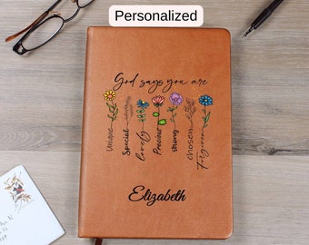 Personalized Prayer Journal For Women- Positive Affirmations Journal, Christian Gift Journal, God Says You Are, Religious Gift for Girls D01