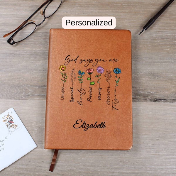 Personalized Prayer Journal For Women- Positive Affirmations Journal, Christian Gift Journal, God Says You Are, Religious Gift for Girls D01