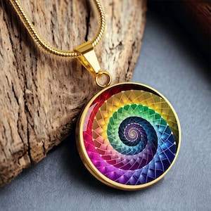 Fibonacci Spiral Fractal Sacred Geometry Necklace, Fibonacci Jewelry, Fibonacci Spiral Art Pendant,Silver or Gold, Gift for Her or Him D01