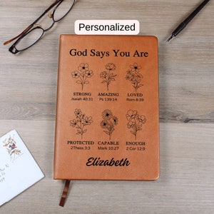 Personalized Prayer Journal For Women- Positive Affirmations Notebook, Christian Gift, God Says You Are, Religious Gift for Girls D05