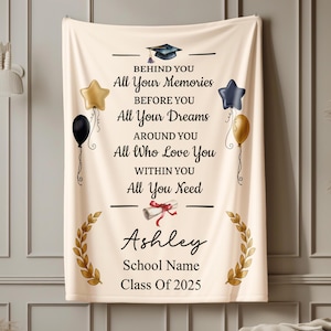 Personalized Graduation Throw Sherpa Fleece Blanket, Custom Name Graduate Gift Class of 2025, Senior Grad Gifts for Her Him D01