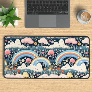 Cottagecore Desk Mat, Aesthetic DeskMat, Garden Desk Pad, Extended Mousepad, Gaming, Cute Office Decor, Rainbow Mouse Pad D16