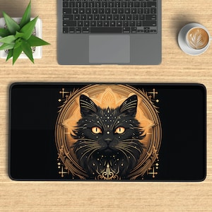 Wiccan Desk Mat - Witchy Deskmat, Extended Mousepad, Aesthetic Night Scenery, Gaming Mouse Pad, Witch Cat Mouse Pad D03