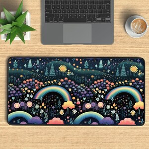 Cottagecore Desk Mat, Aesthetic DeskMat, Garden Desk Pad, Extended Mousepad, Gaming, Cute Office Decor, Rainbow Mouse Pad D14
