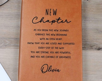 Personalized New Chapter Journal, New Beginnings, Inspirational Gifts for Women, Custom Name Notebook, A5 Vegan Leather Journal D08