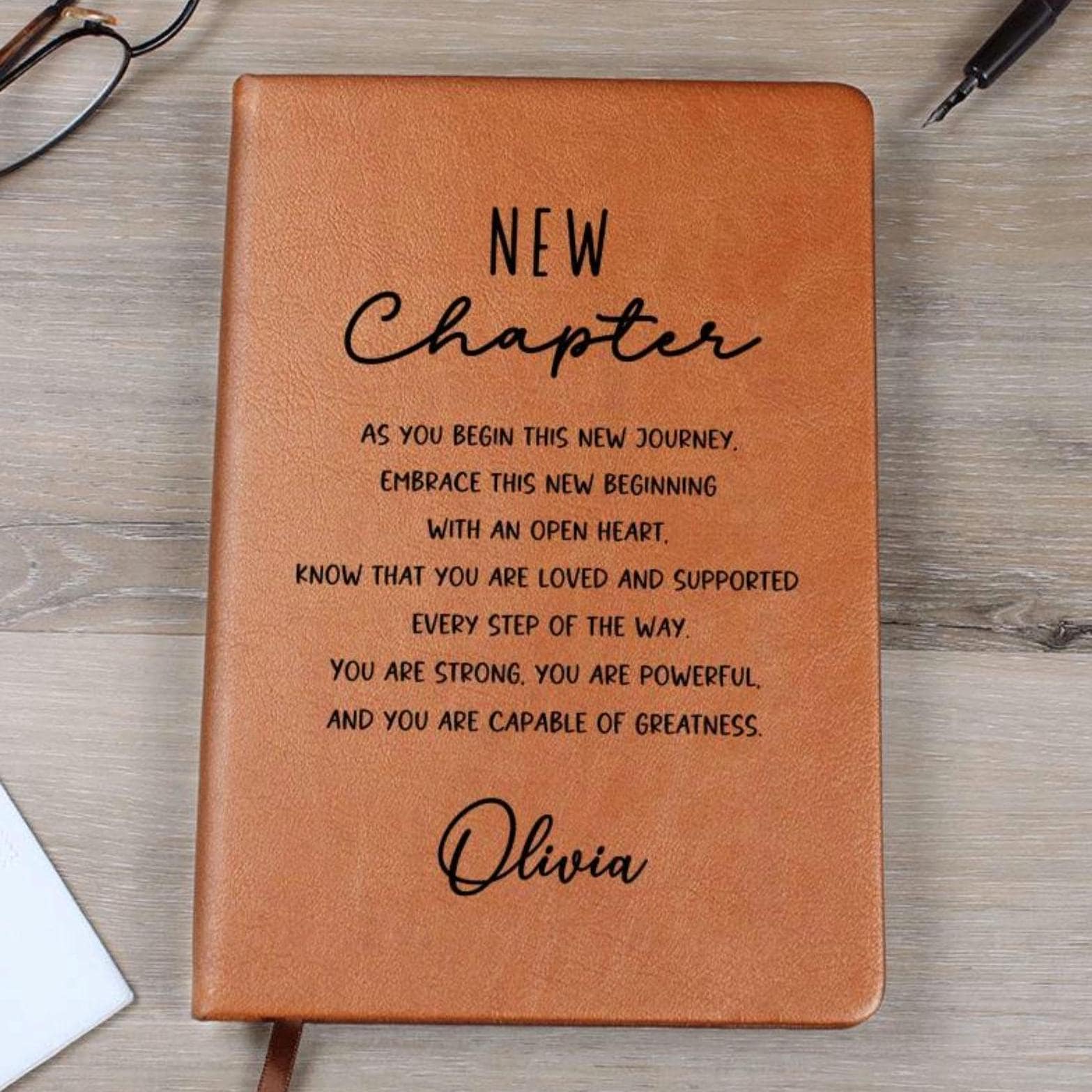 Personalized New Chapter Journal, New Beginnings, Inspirational Gifts for Women, Custom Name Notebook, A5 Vegan Leather Journal D08