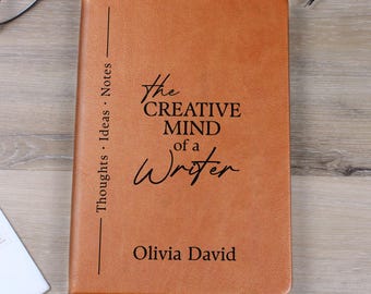 Writer Gifts Personalized Journal, Custom Name Vegan Leather Notebook, Gift for Writing Lover Student, New Author, Self Published Author E03