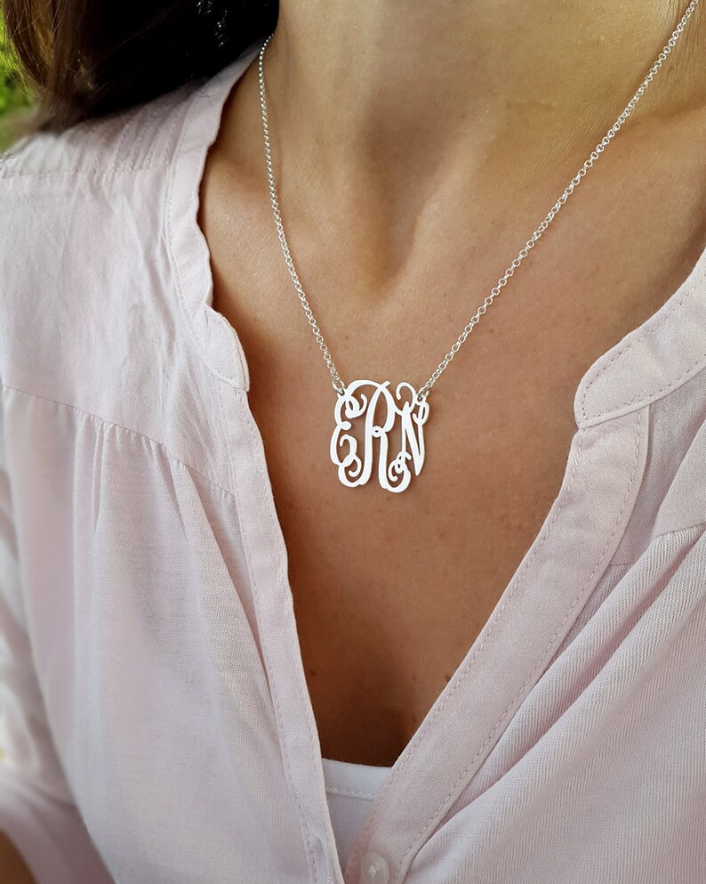 Monogram Initial Necklace Personalized 925 Image 0