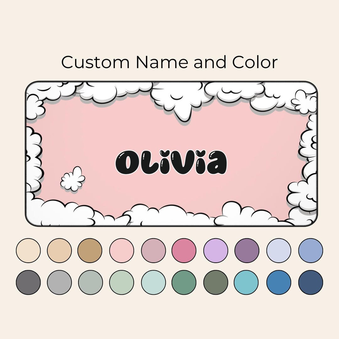 Kawaii Clouds Custom Name Desk Mat, Personalized Gaming Mouse Pad Large ...