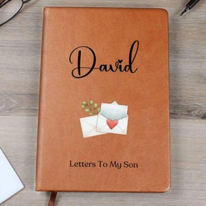 Diario personalizado con nombre "Cartas a mi hijo", cuaderno A5 de cuero vegano, regalo de recuerdo personalizado, libro conmemorativo para nuevos padres e hijos.