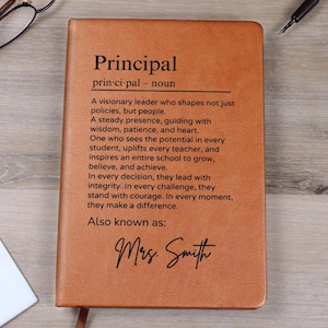 Personalized Principal Journal, Custom Definition Gift, A5 Vegan Leather Lined Notebook, Thank You Gift for Principal