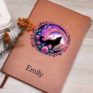 Moon Wolf Personalized Journal, Witchy Custom Notebook A5 Vegan Leather, Witch Gift with Name, Wiccan Gift For Her, Aesthetic Gothic D08