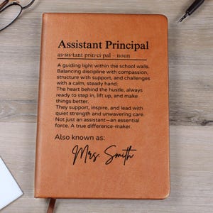 Personalized Assistant Principal Journal, Custom Definition Gift, A5 Vegan Leather Lined Notebook, Thank You Gift Teacher Appreciation
