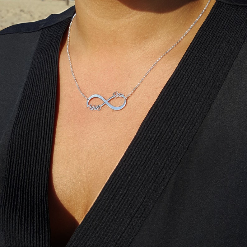 Infinity Necklace Interlocking Hoop Necklace Personalized Infinity Pendant Necklace Gift for her image 3