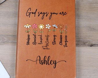 Personalized Prayer Journal For Women-Custom Name Positive Affirmations Christian Gift, God Says You Are, Religious Bible Study Notebook D33
